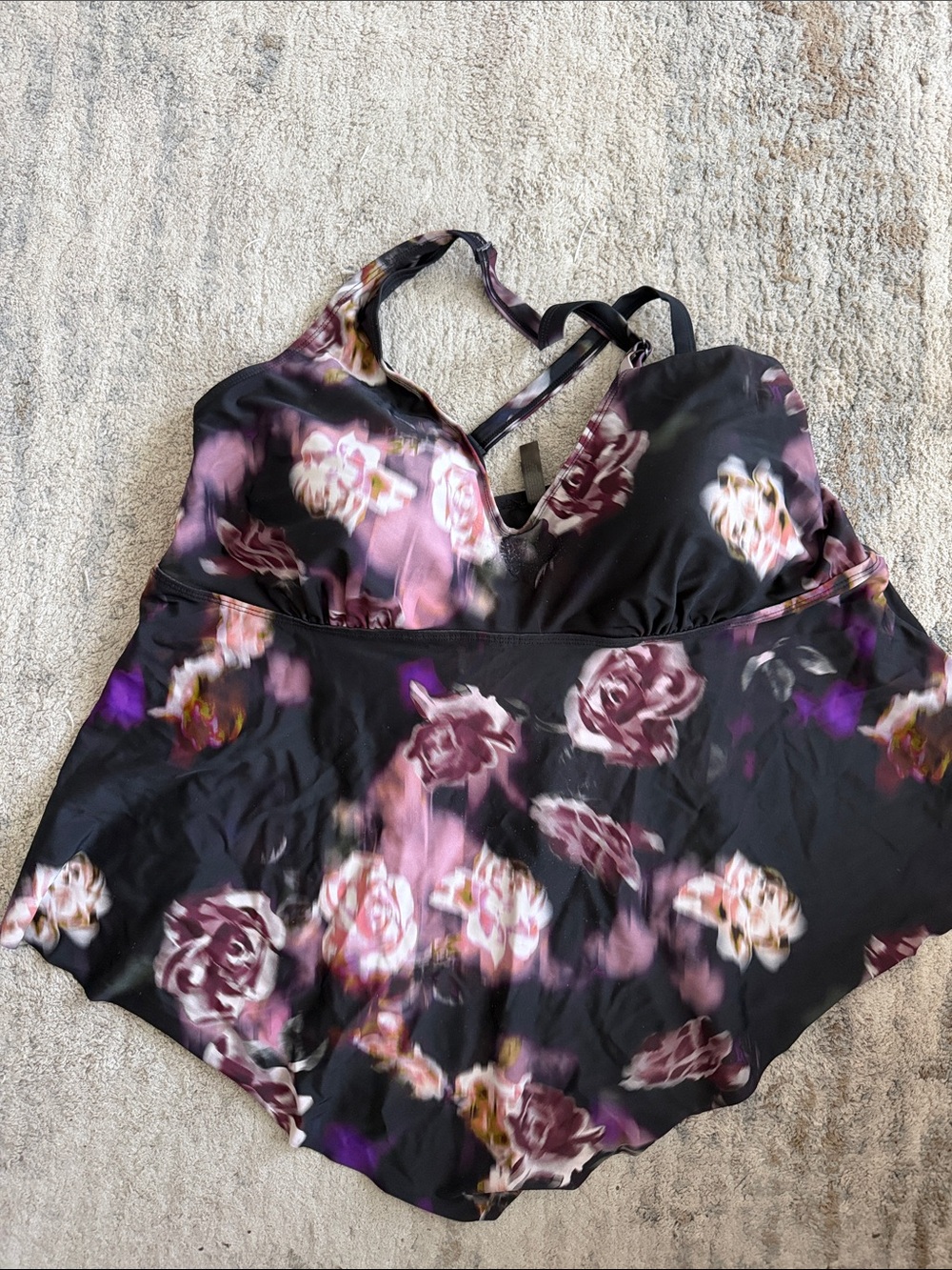 Torrid Floral Black & Pink Tankini  Swimsuit Top 2X